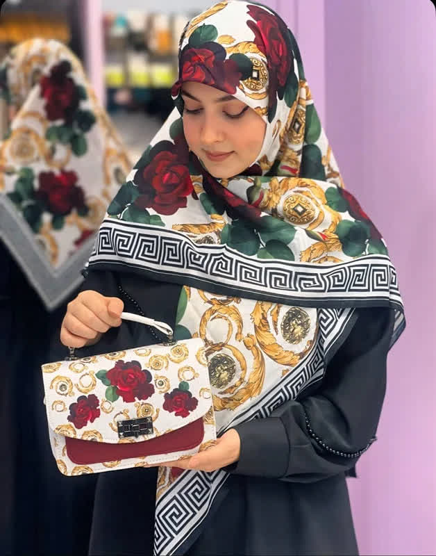 ست کیف و روسری رز ورساچه سفید (B2)