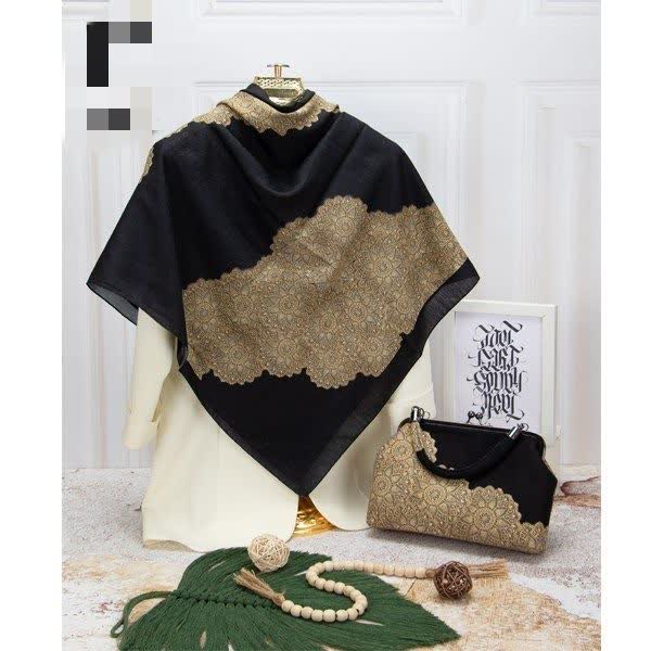 روسری و کیف ست طرح گیپور چاپی مجلسی (ابریشم توییل)