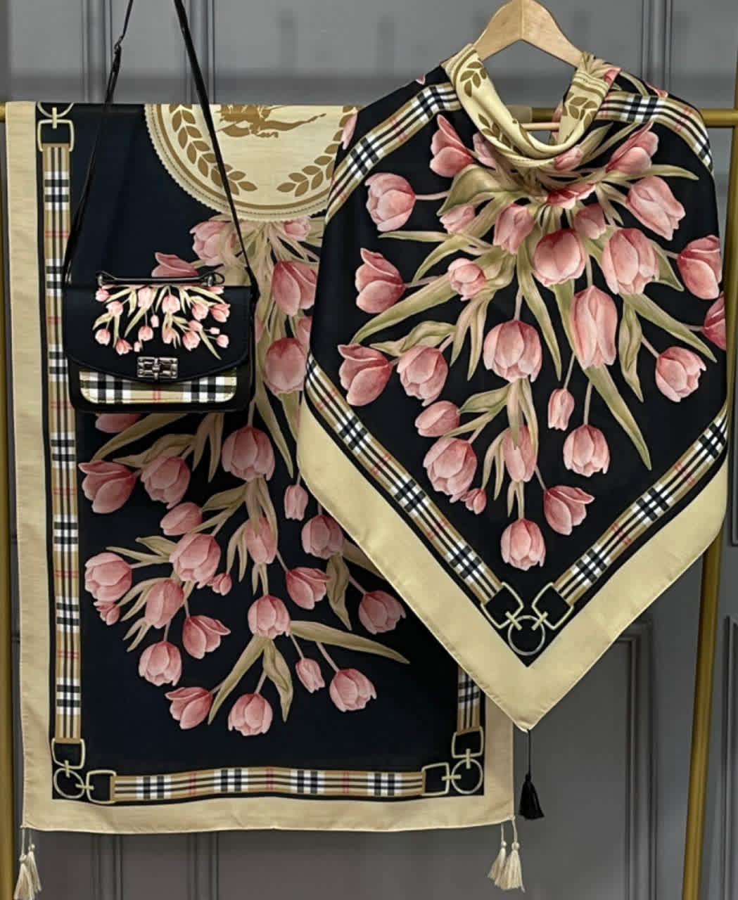روسری و کیف ست طرح لاله باربری (B2)