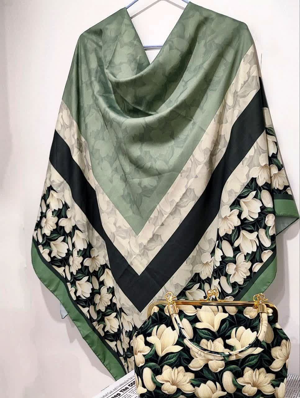 روسری و کیف ست طرح گلستانه مجلسی (ابریشم توییل)
