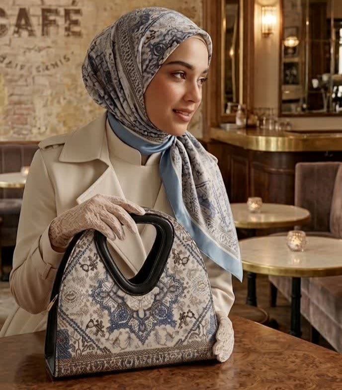 روسری و کیف ست طرح نیشابور مثلثی (نخ ابریشم)