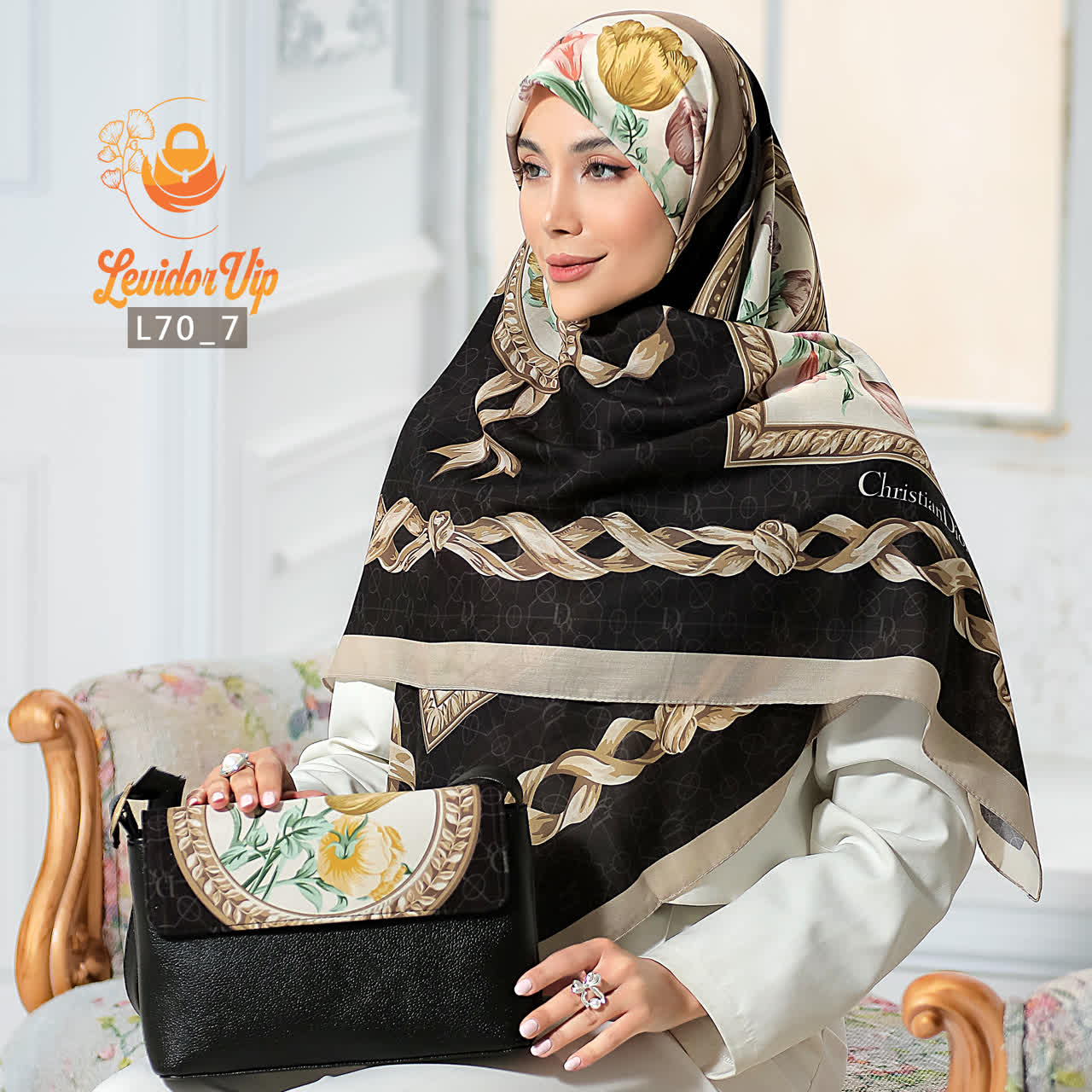 روسری و کیف ست طرح دیور لاله قواره ۱۴۰ (L70)