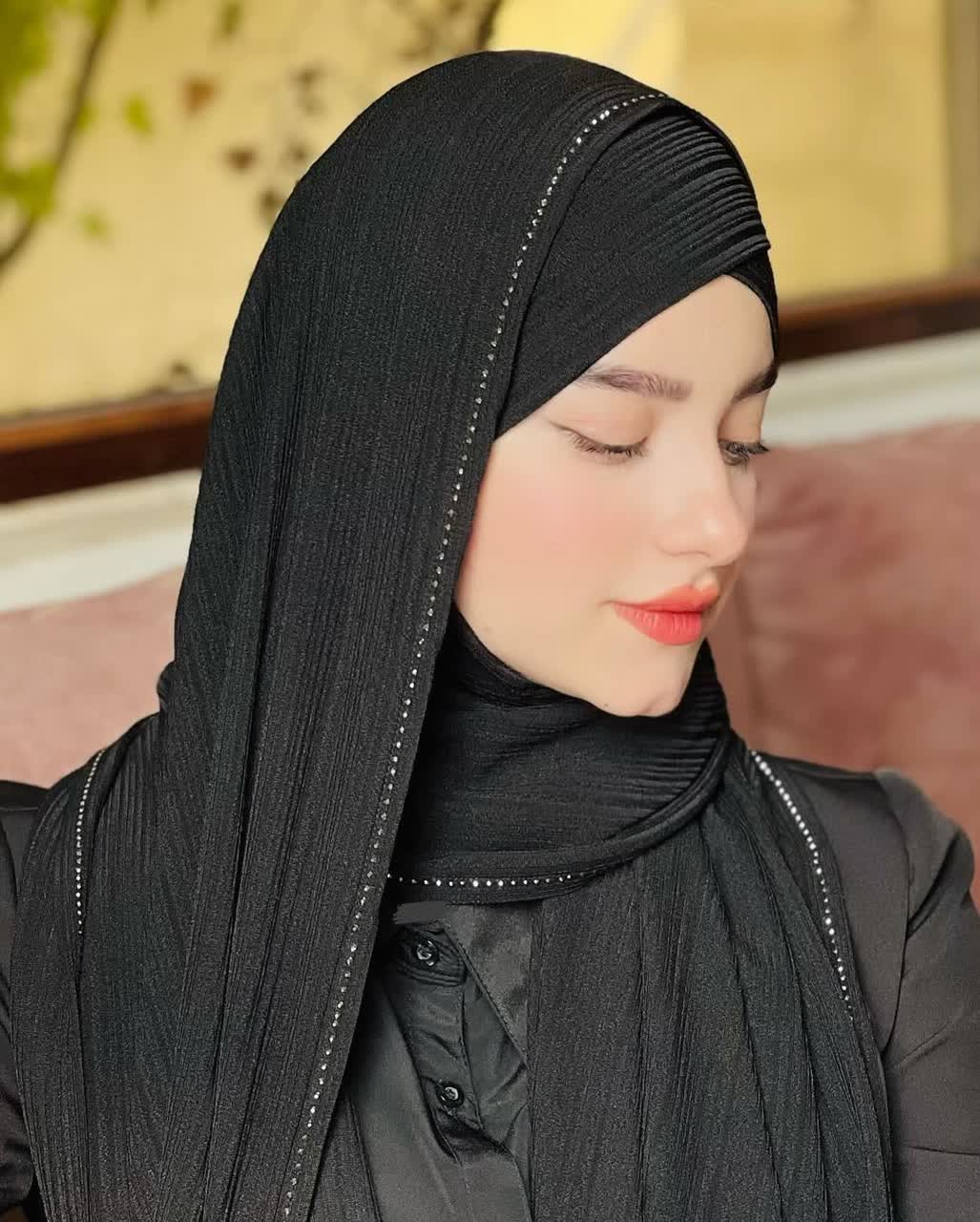هدشال دو پیله کشی نگین دار مشکی
