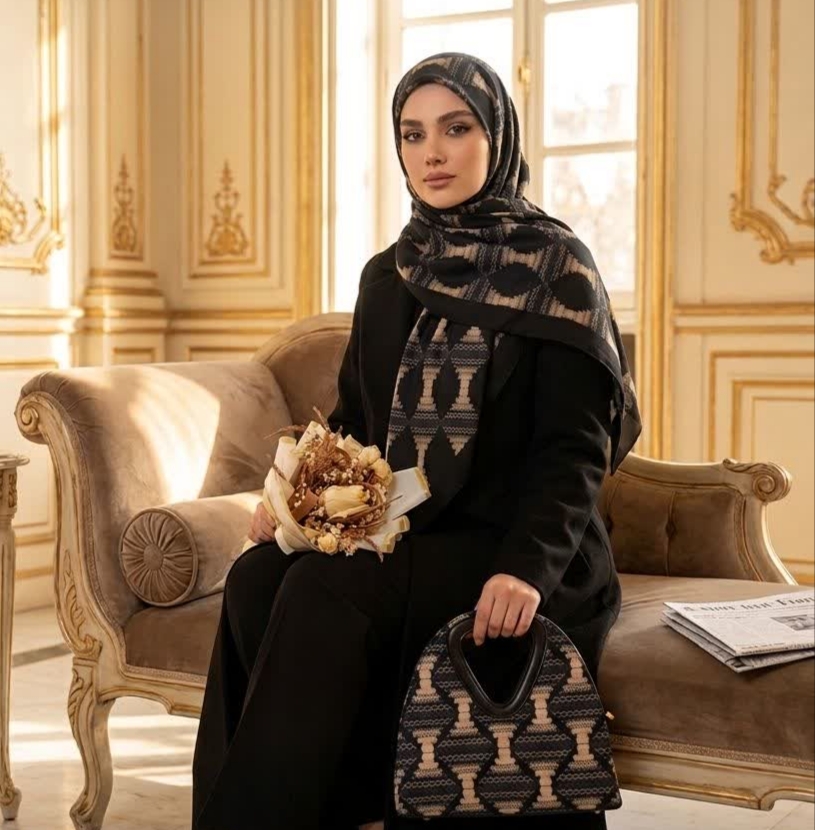 روسری و کیف ست طرح عمارت قواره ۱۲۰ (ابریشم توییل)