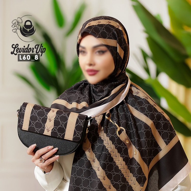 روسری و کیف پاسپورتی ست طرح گوچی کمربندی قواره ۱۴۰ در سه رنگ (L60)