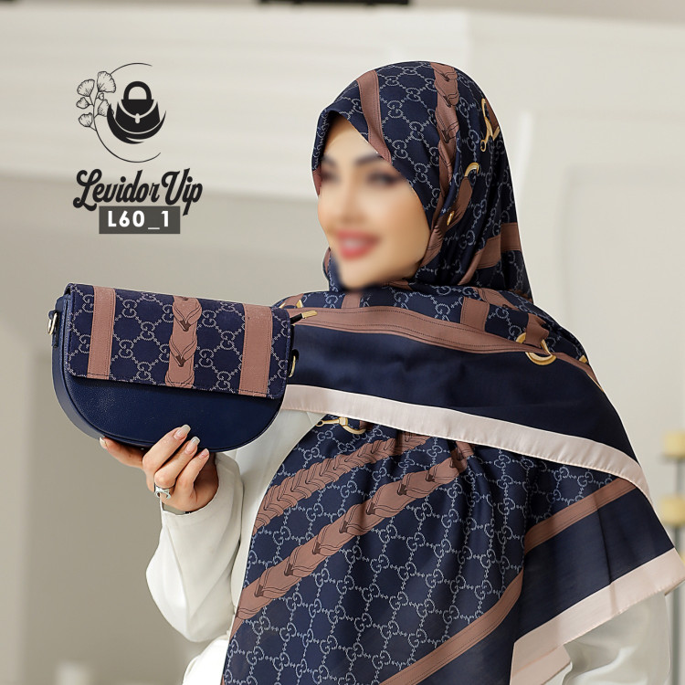 روسری و کیف پاسپورتی ست طرح گوچی کمربندی قواره ۱۴۰ در سه رنگ (L60)