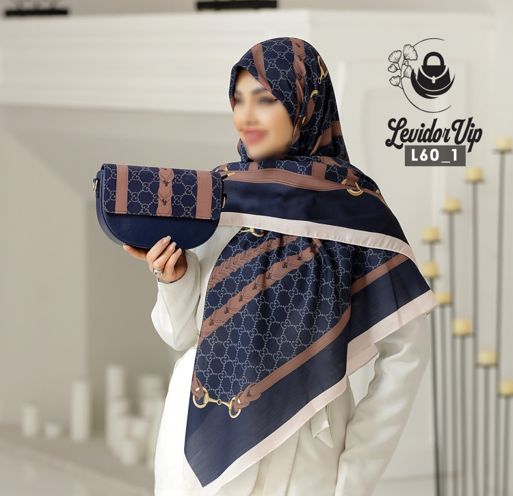 روسری و کیف پاسپورتی ست طرح گوچی کمربندی قواره ۱۴۰ در سه رنگ (L60)