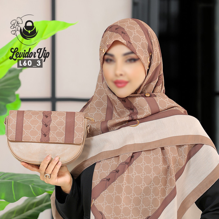 روسری و کیف پاسپورتی ست طرح گوچی کمربندی قواره ۱۴۰ در سه رنگ (L60)
