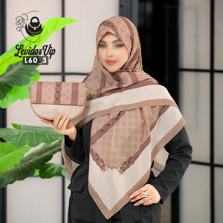 روسری و کیف پاسپورتی ست طرح گوچی کمربندی قواره ۱۴۰ در سه رنگ (L60)
