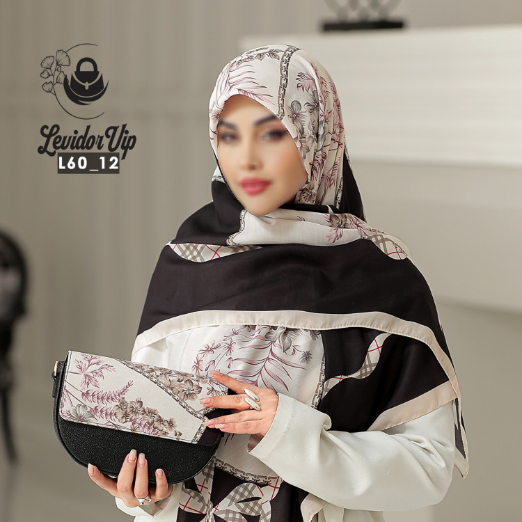 روسری و کیف پاسپورتی ست طرح ربان قواره ۱۴۰ در چهار رنگ (L60)
