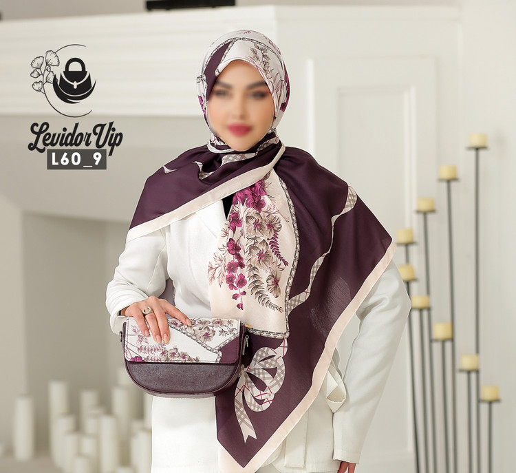 روسری و کیف پاسپورتی ست طرح ربان قواره ۱۴۰ در چهار رنگ (L60)