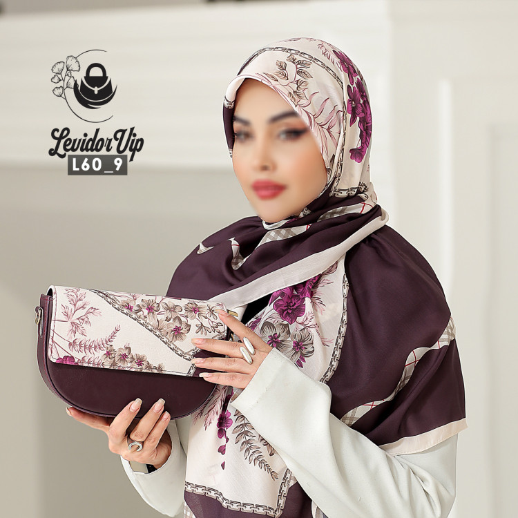 روسری و کیف پاسپورتی ست طرح ربان قواره ۱۴۰ در چهار رنگ (L60)