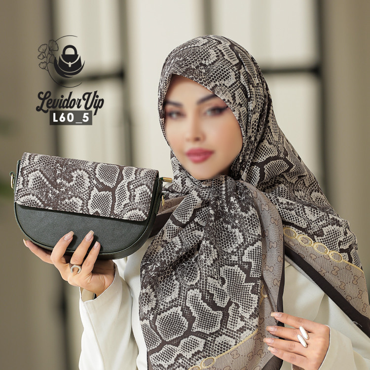 روسری و کیف پاسپورتی ست طرح گوچی کندو قواره ۱۴۰ در دو رنگ (L60)