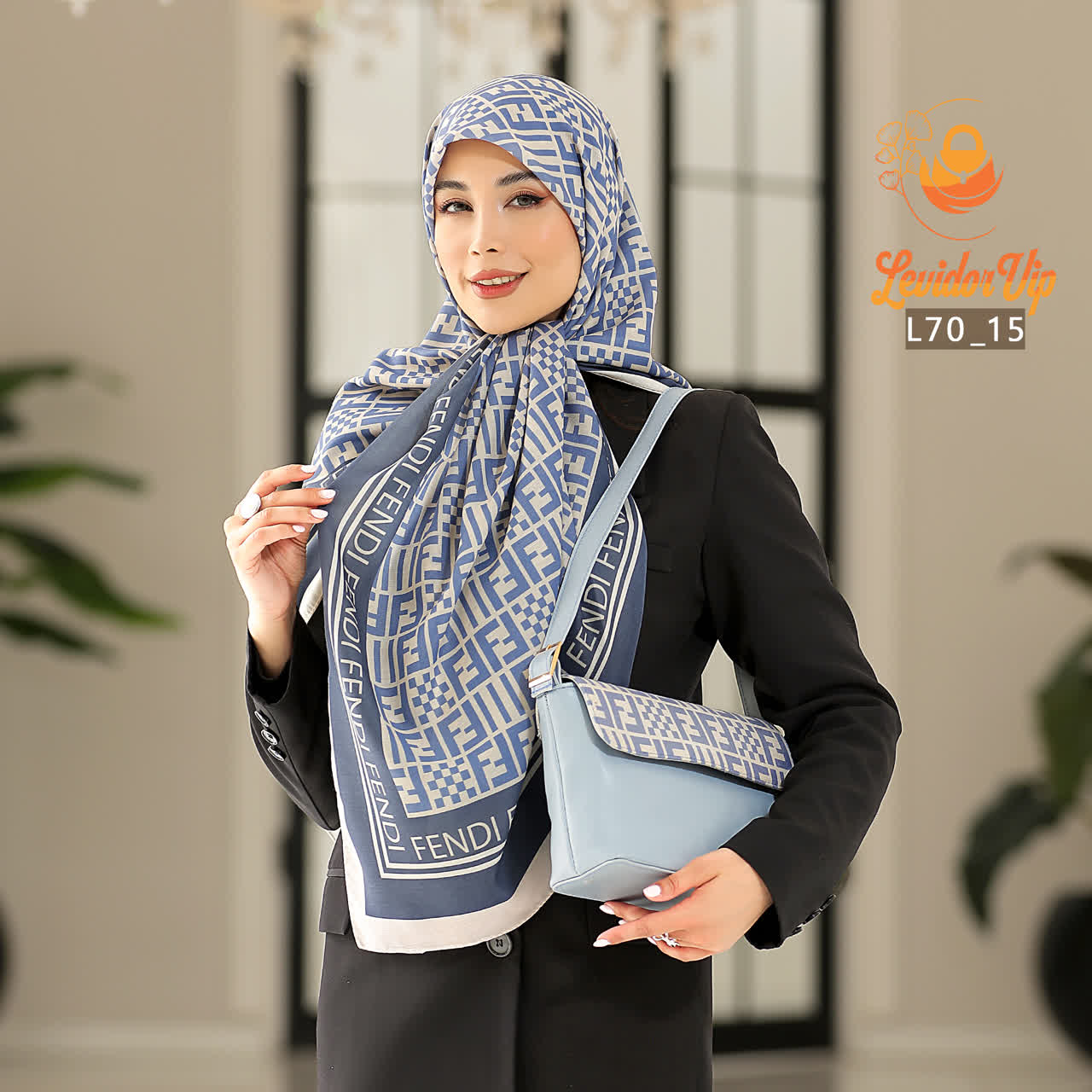 روسری و کیف ست طرح فندی قواره ۱۴۰ (L70)