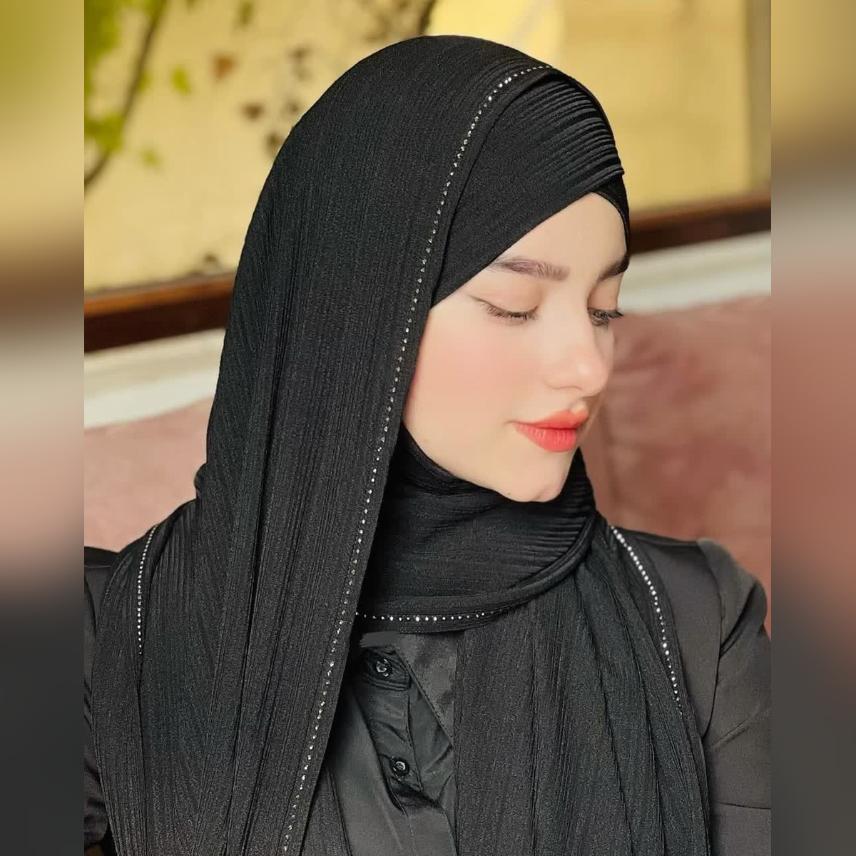 هدشال دو پیله کشی نگین دار مشکی