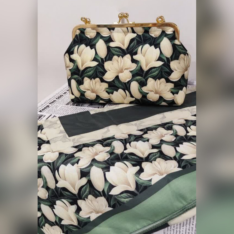 روسری و کیف ست طرح گلستانه مجلسی (ابریشم توییل)