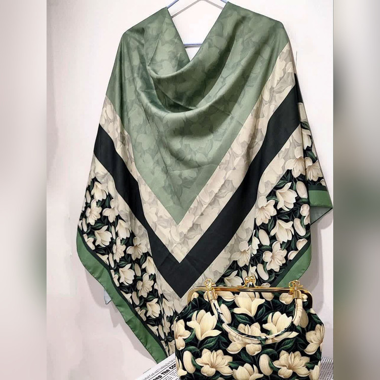 روسری و کیف ست طرح گلستانه مجلسی (ابریشم توییل)
