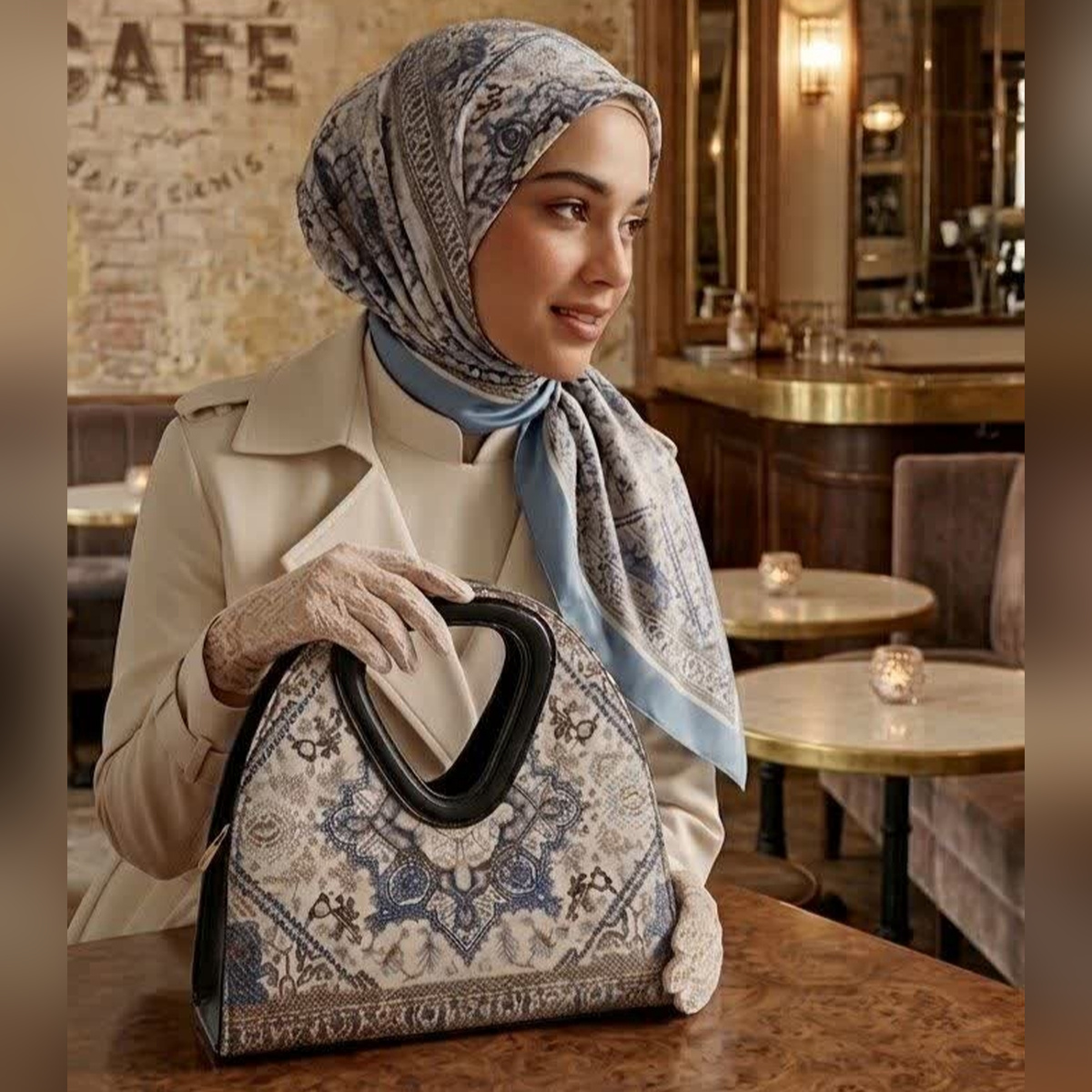 روسری و کیف ست طرح نیشابور مثلثی (نخ ابریشم)