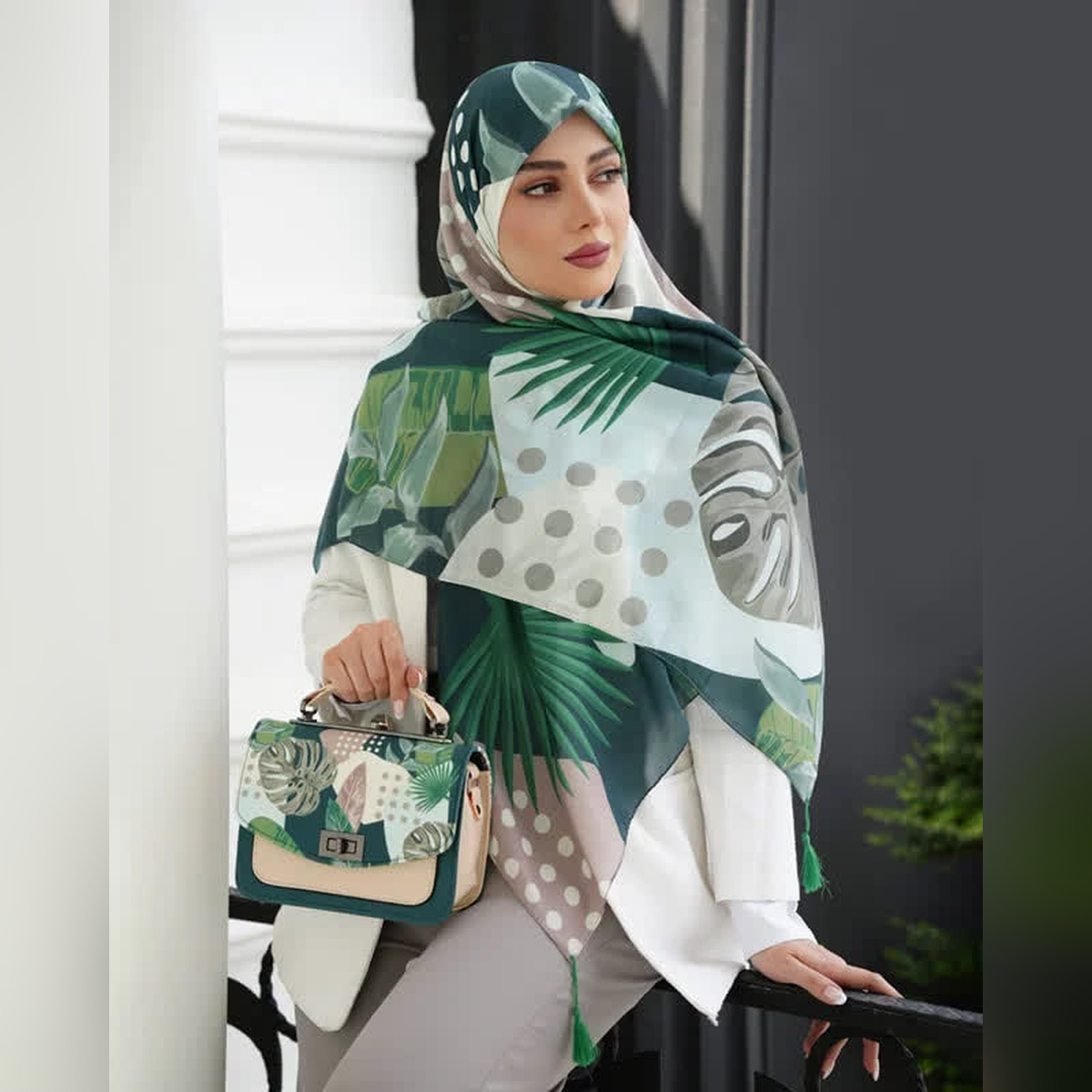 ست کیف و روسری برگ سبز انجیری (B2)