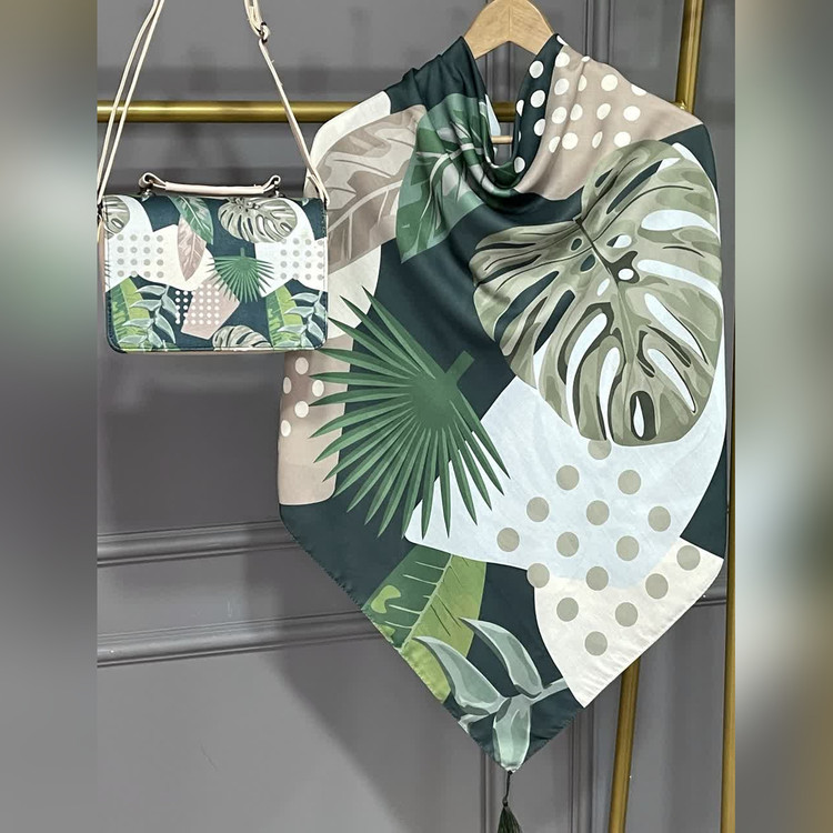 ست کیف و روسری برگ سبز انجیری (B2)