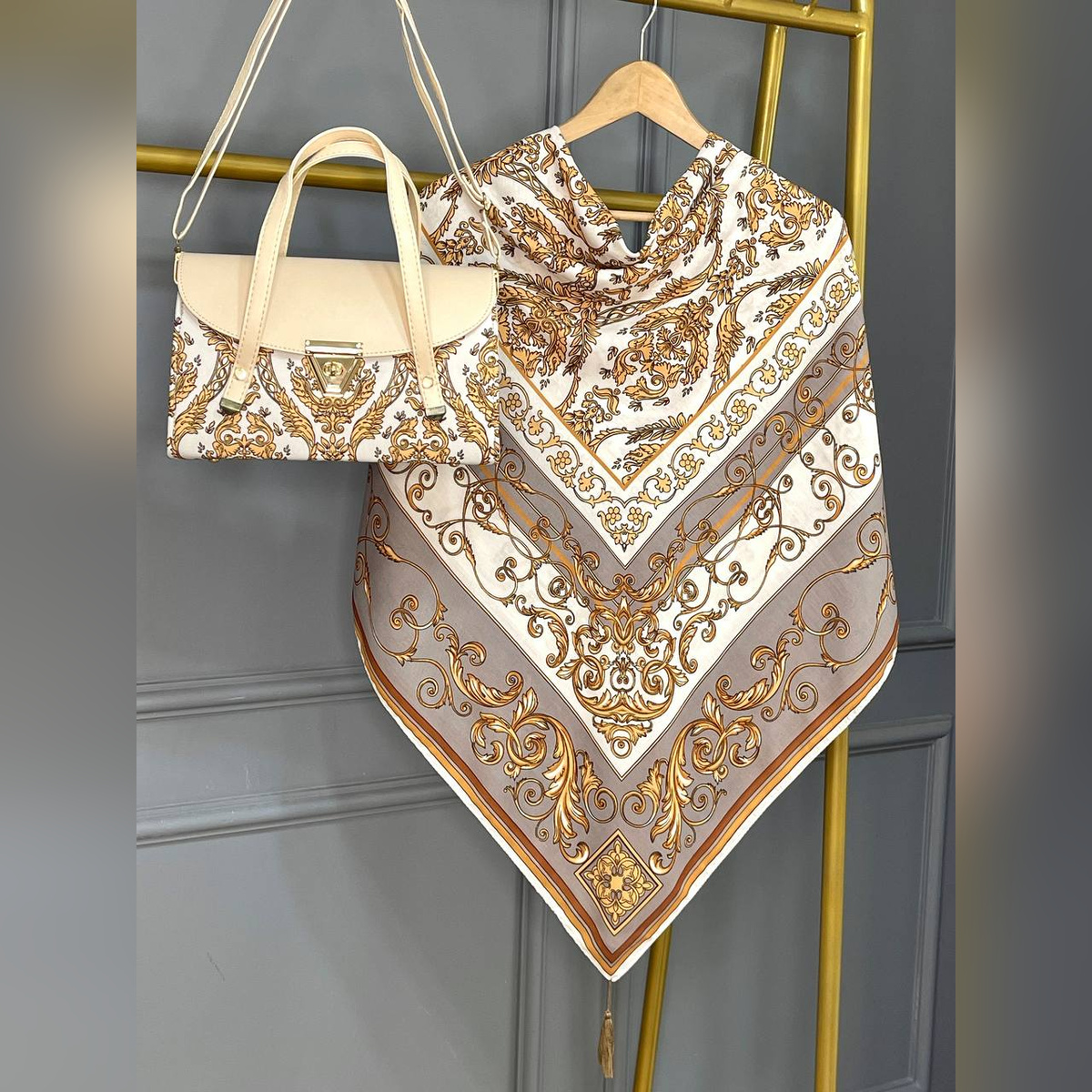 ست کیف و روسری الیزابت نسکافه ای (B3)