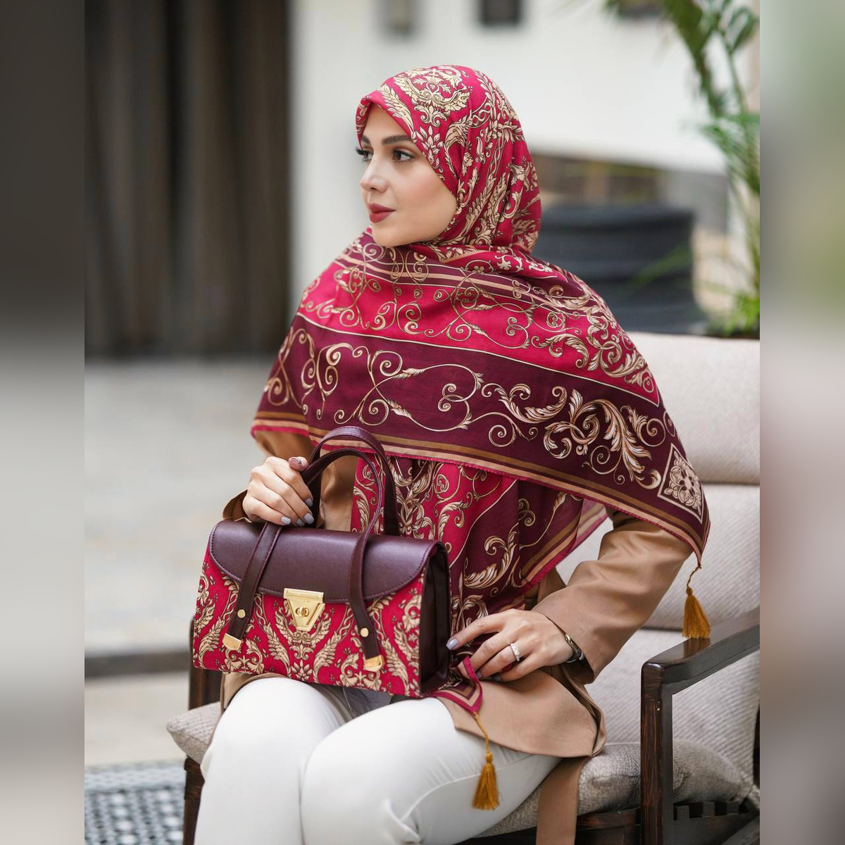 ست کیف و روسری الیزابت زرشکی (B3)