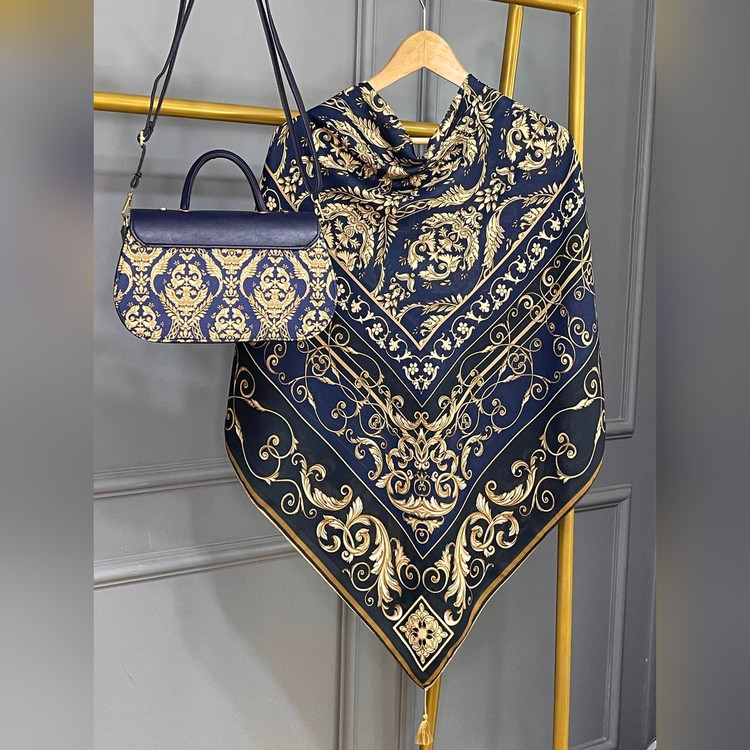 ست کیف و روسری الیزابت سورمه ای (A3)