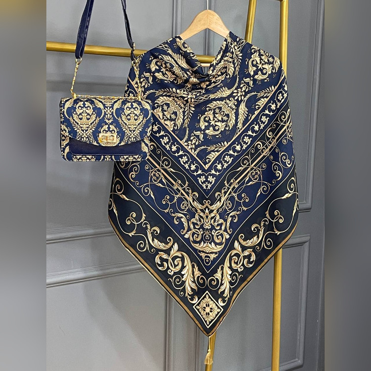 ست کیف و روسری الیزابت سورمه ای (B2)