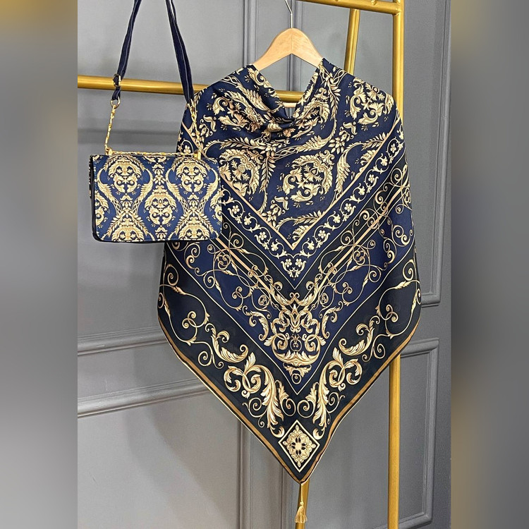 ست کیف و روسری الیزابت سورمه ای (B2)