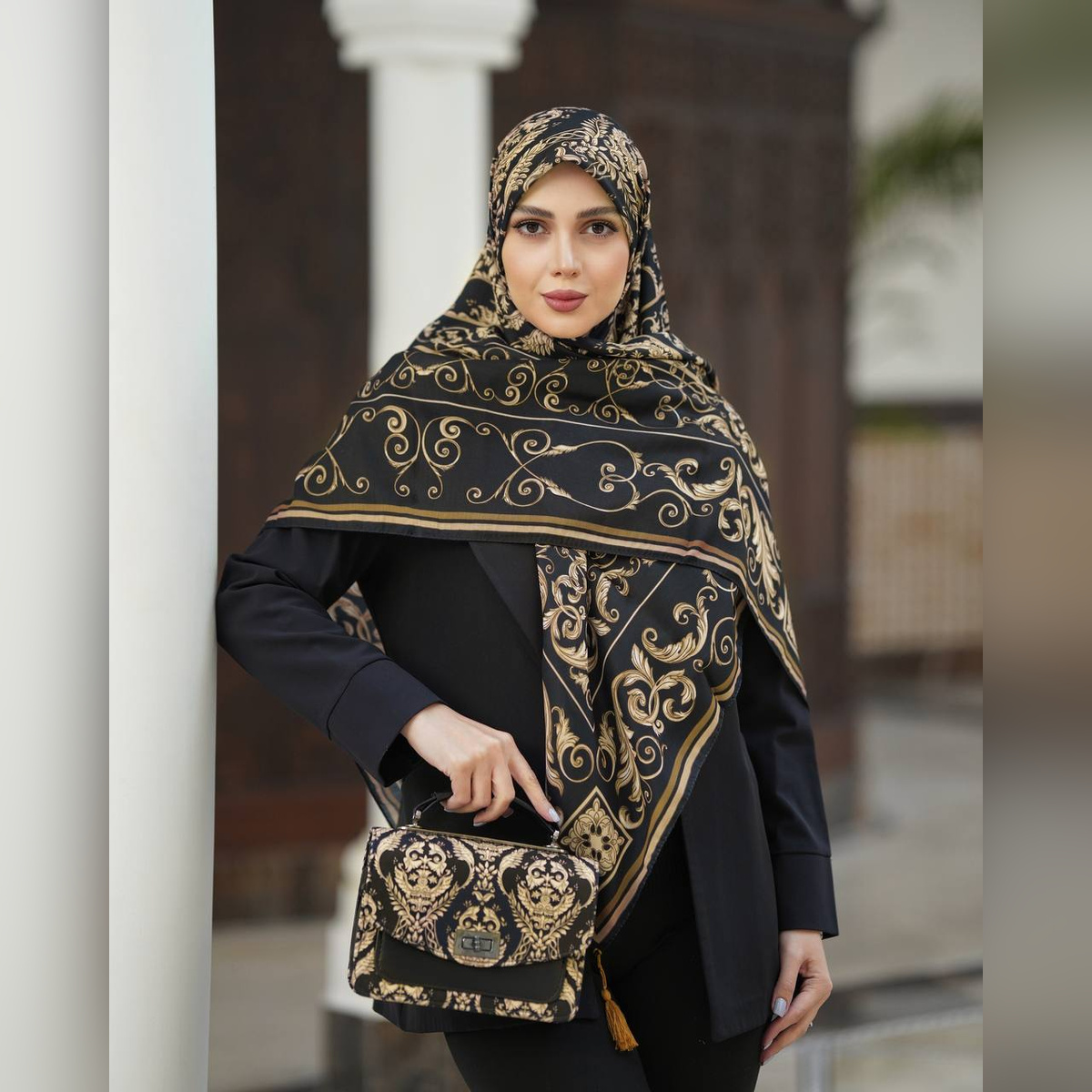ست کیف و روسری الیزابت مشکی (B2)