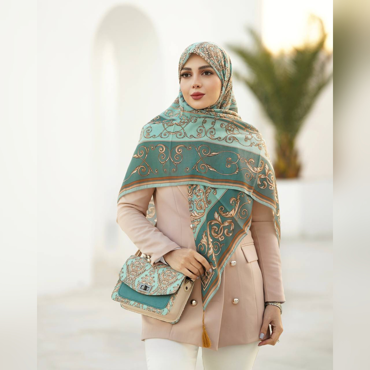 ست کیف و روسری الیزابت فیروزه ای (B2)