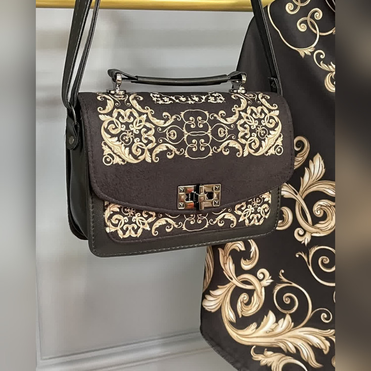 ست کیف و روسری فلور مشکی (B2)