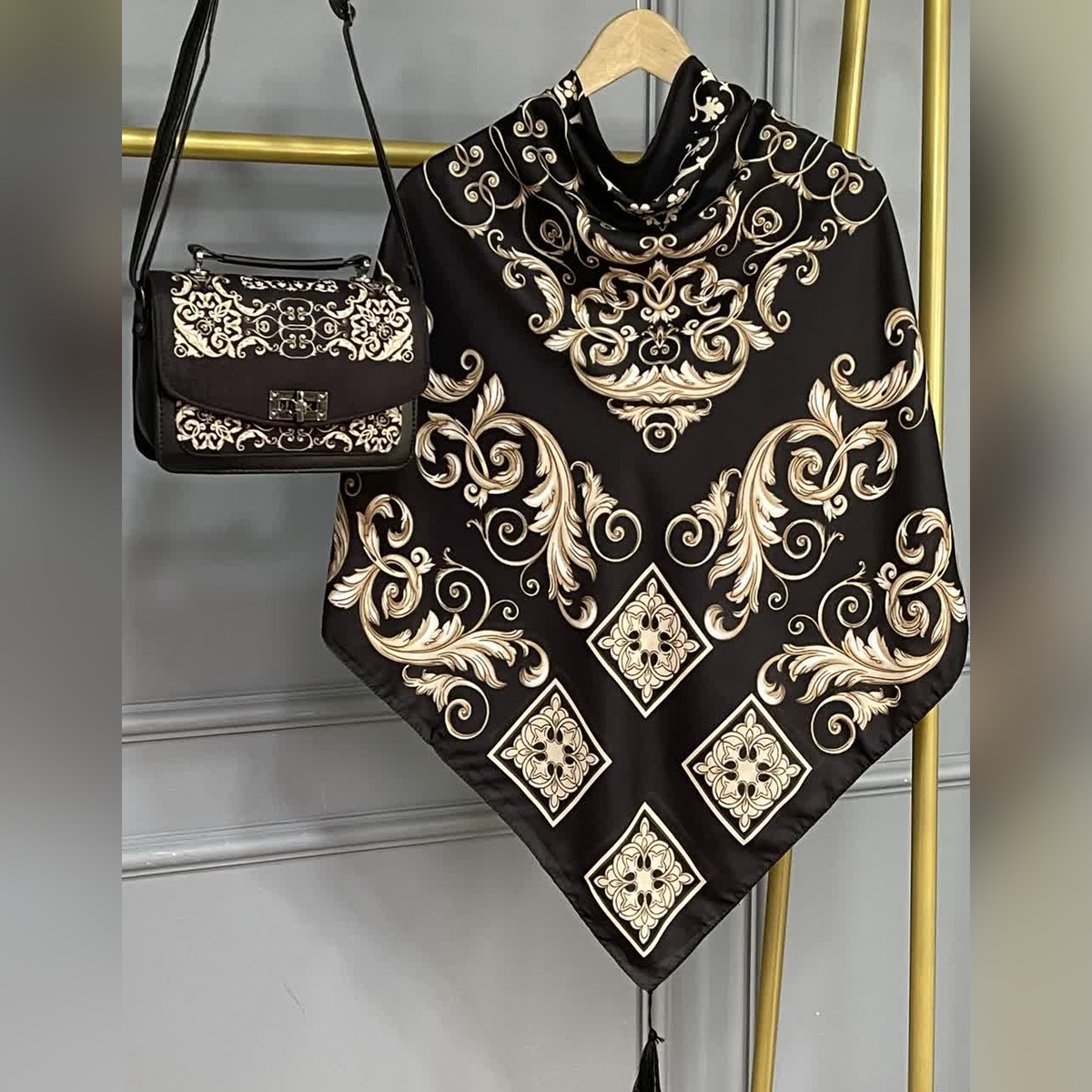 ست کیف و روسری فلور مشکی (B2)