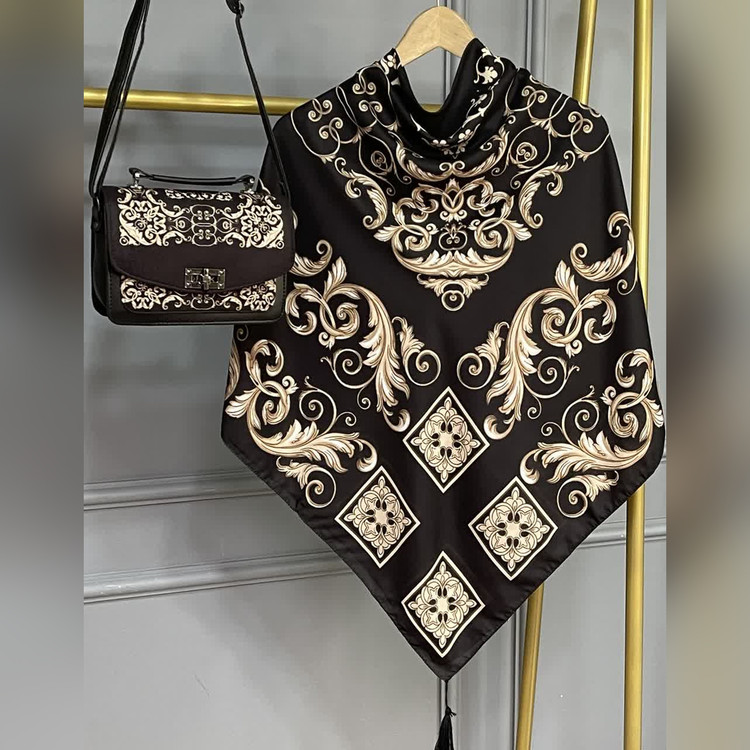 ست کیف و روسری فلور مشکی (B2)