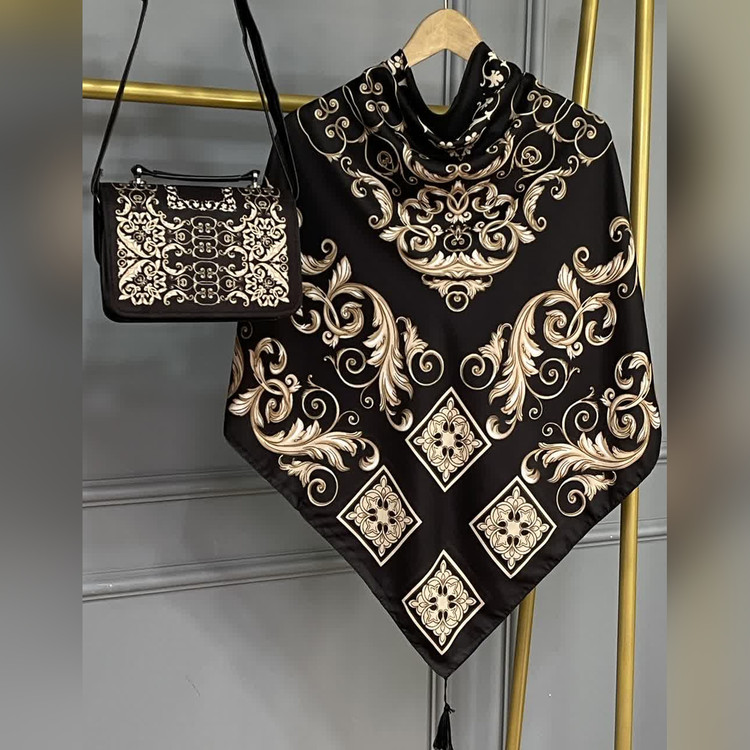ست کیف و روسری فلور مشکی (B2)