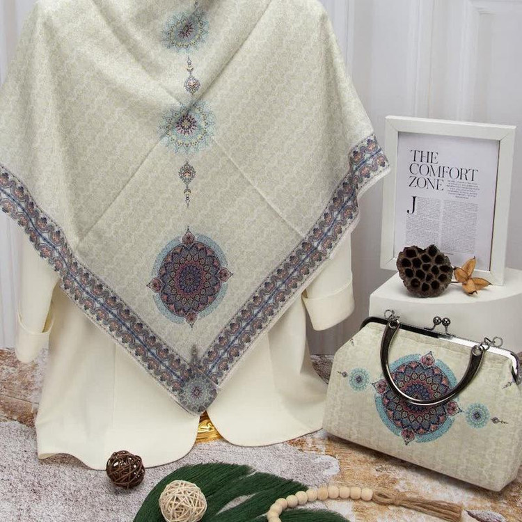 ست کیف و روسری اسلیمی مجلسی (نخ ابریشم)
