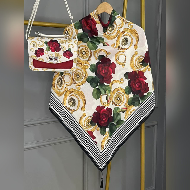 ست کیف و روسری رز ورساچه سفید (B2)