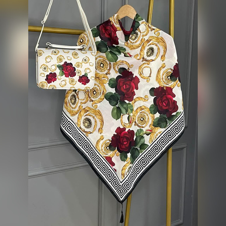 ست کیف و روسری رز ورساچه سفید (B2)