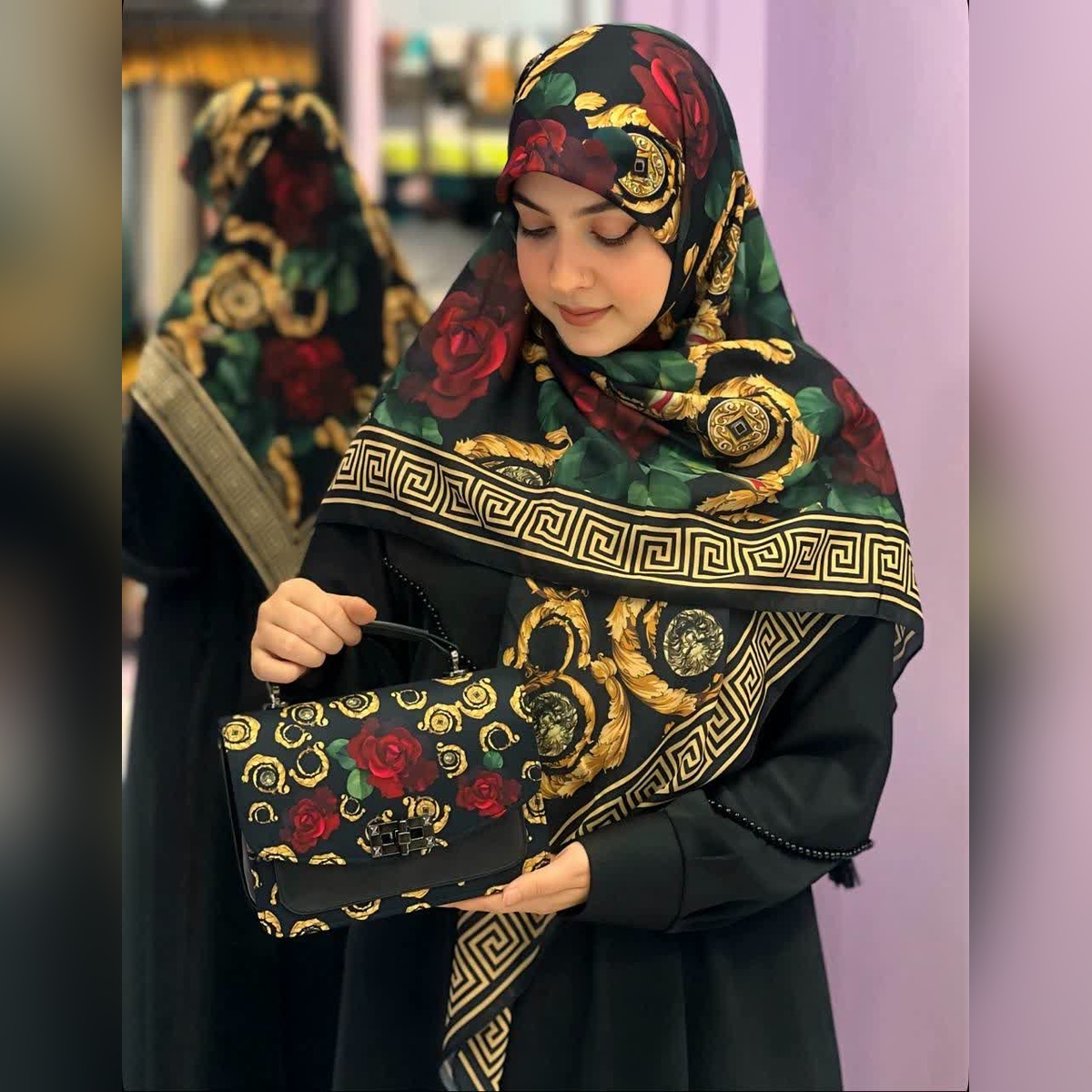 ست کیف و روسری رز ورساچه مشکی (B2)