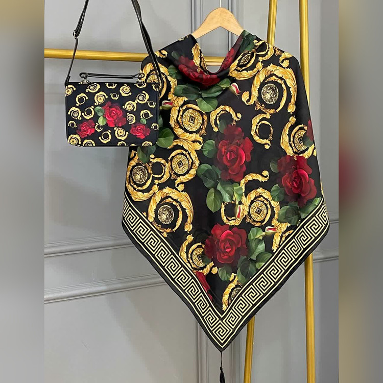 ست کیف و روسری رز ورساچه مشکی (B2)