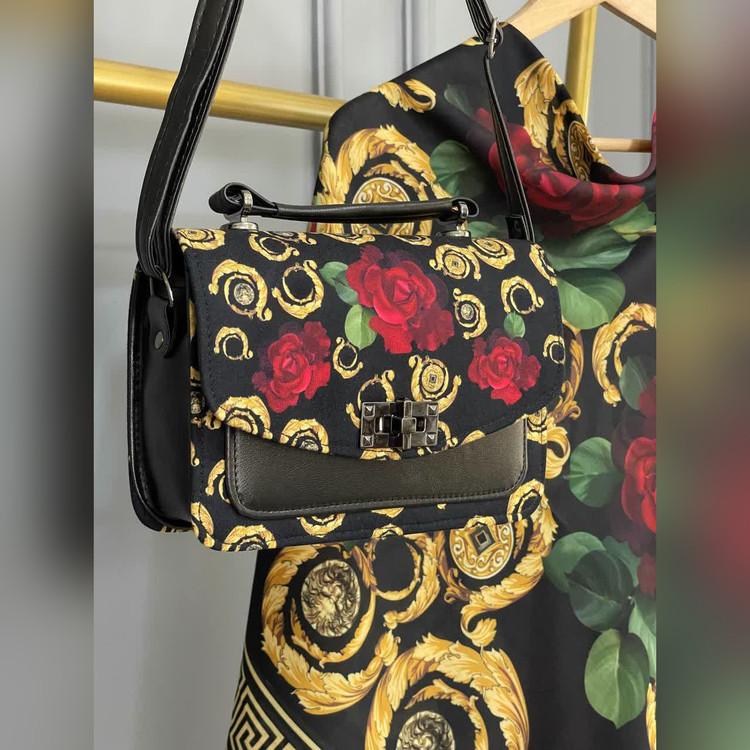 ست کیف و روسری رز ورساچه مشکی (B2)