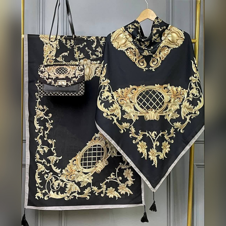 ست کیف و روسری سایان سیااسکارف مشکی طلایی (B2)