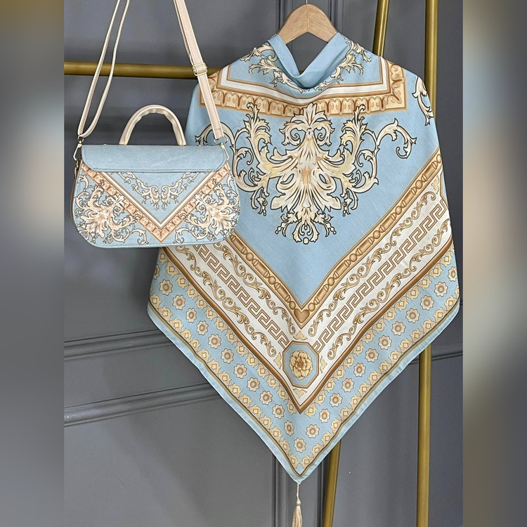 ست کیف و روسری سورنا سیااسکارف آبی (A3)