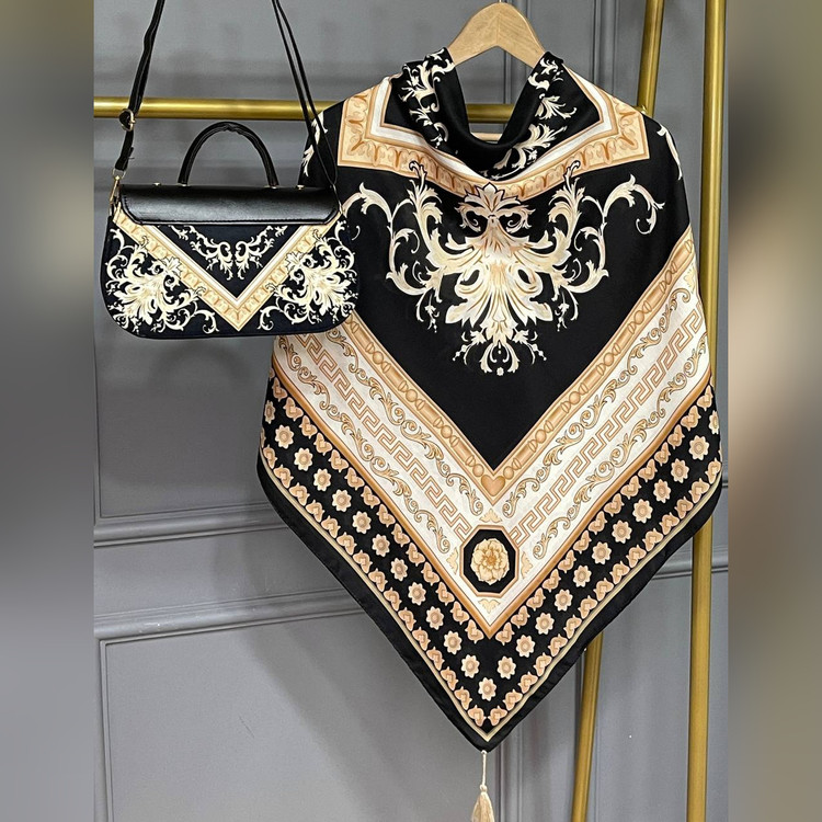 ست کیف و روسری سورنا سیااسکارف مشکی طلایی (A3)