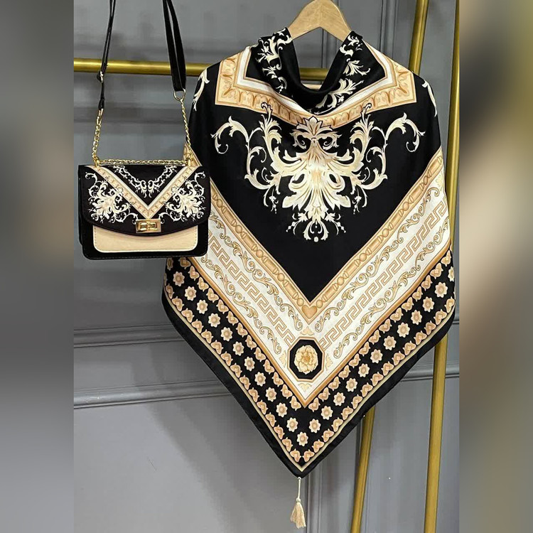 ست کیف و روسری سورنا سیااسکارف مشکی طلایی (B2)