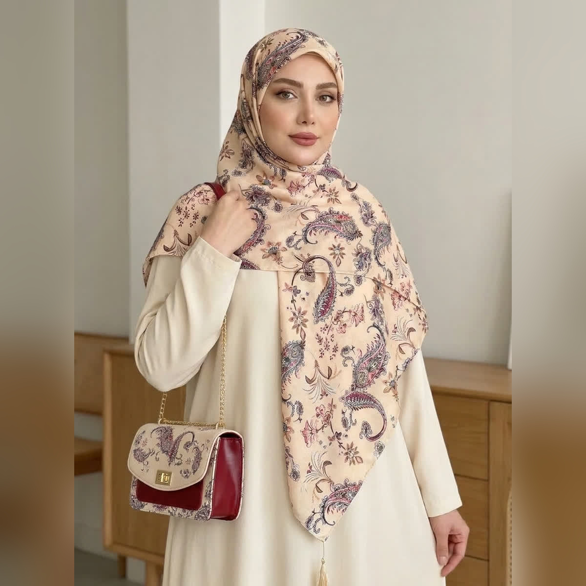 ست کیف و روسری ترمه عنابی (B2)