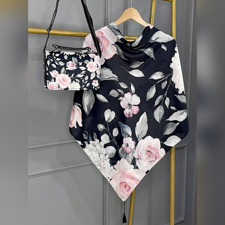 ست کیف و روسری رزا مشکی (B2)
