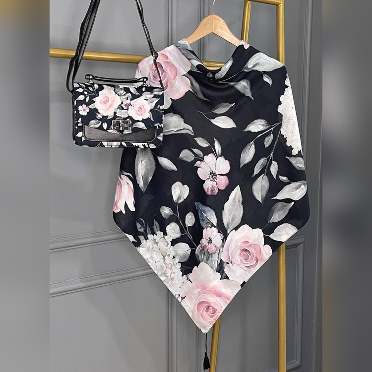 ست کیف و روسری رزا سیااسکارف مشکی (B2)