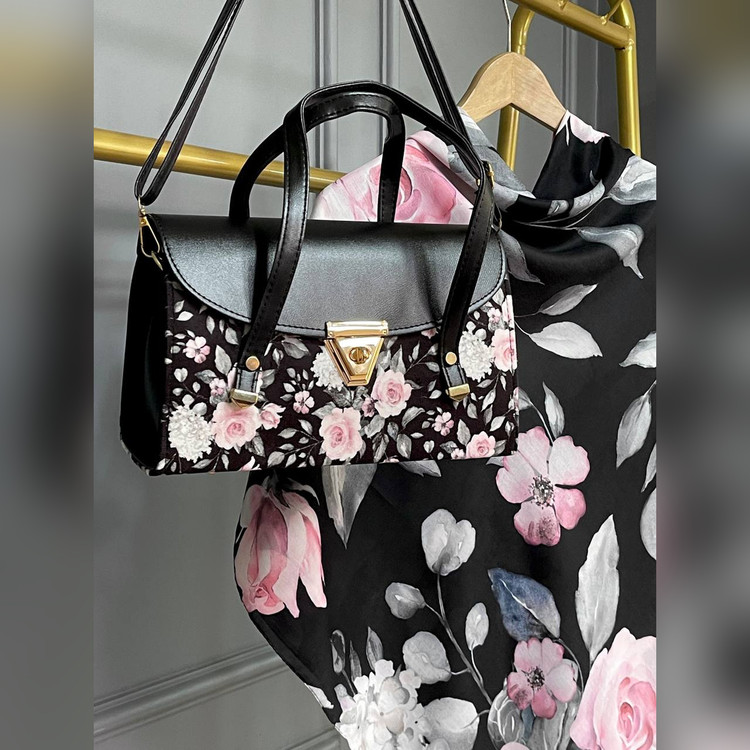 ست کیف و روسری رزا سیااسکارف مشکی (B3)