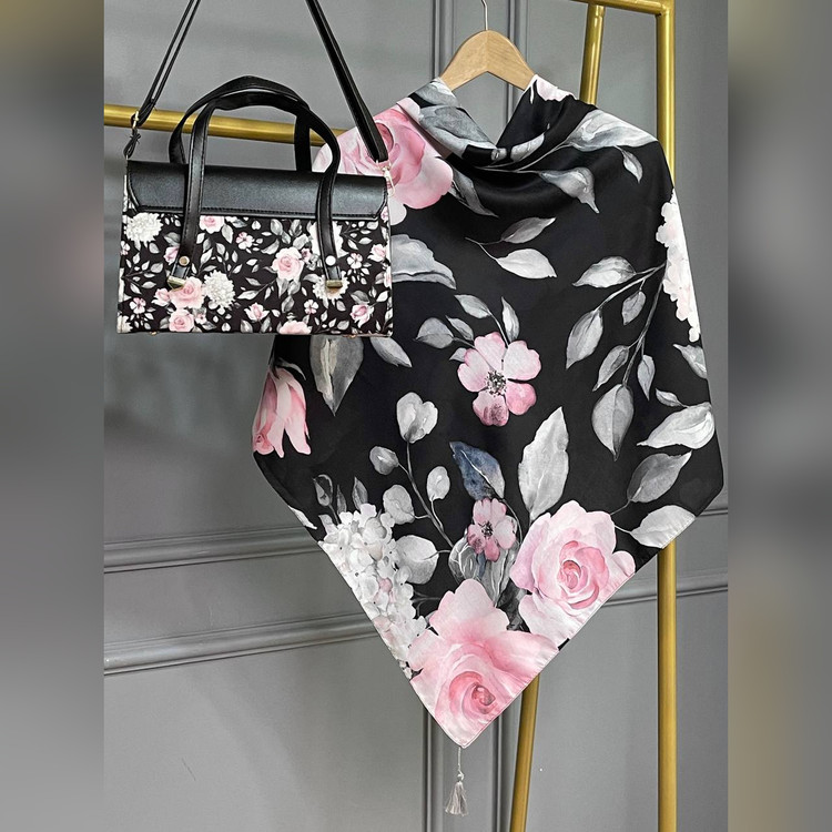 ست کیف و روسری رزا سیااسکارف مشکی (B3)